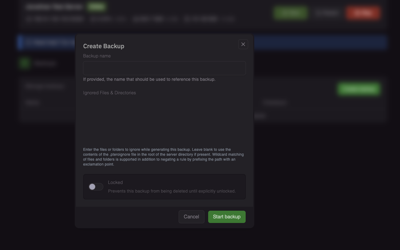 Create Backup button