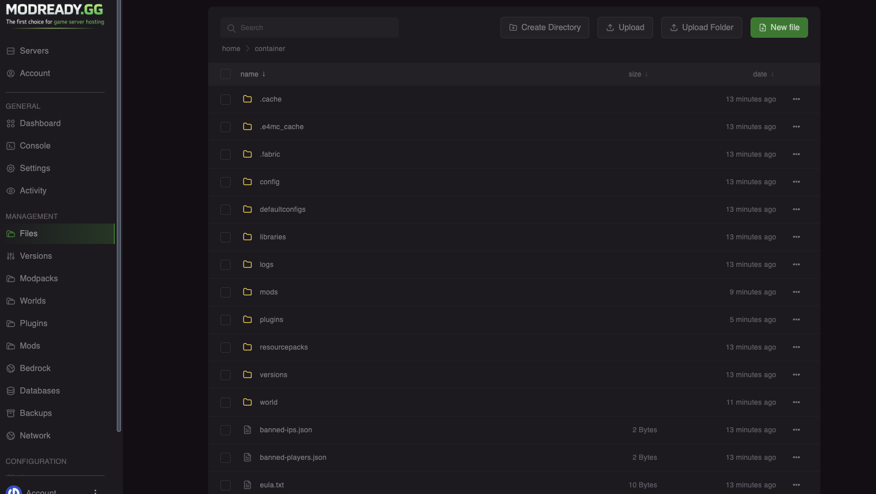 File manager main view showing files and folders