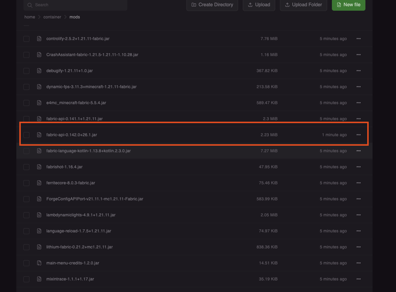 File manager showing mods folder