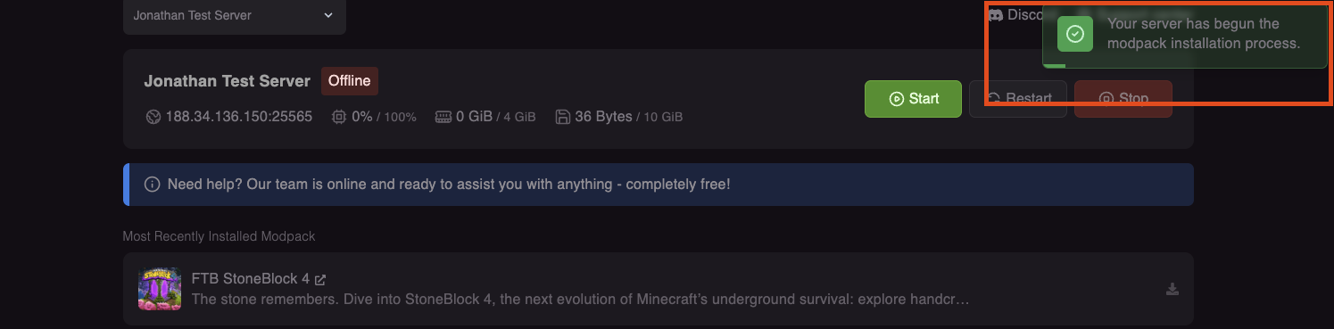 Modpack installation progress