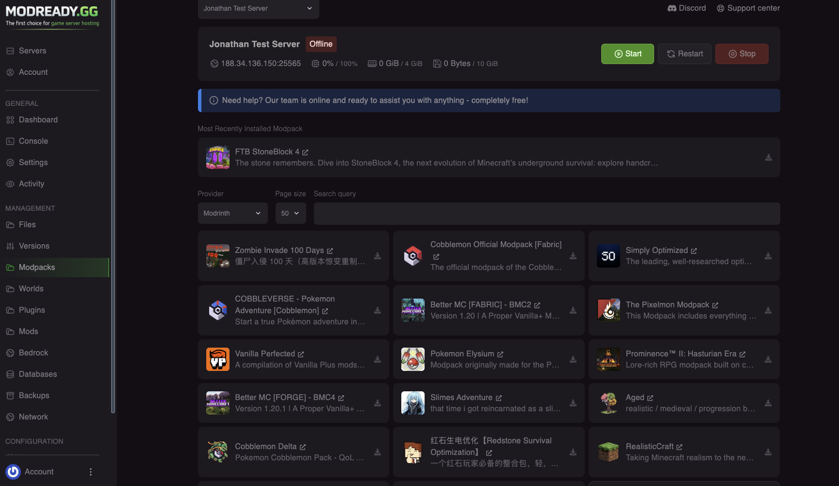 Modpacks tab in sidebar
