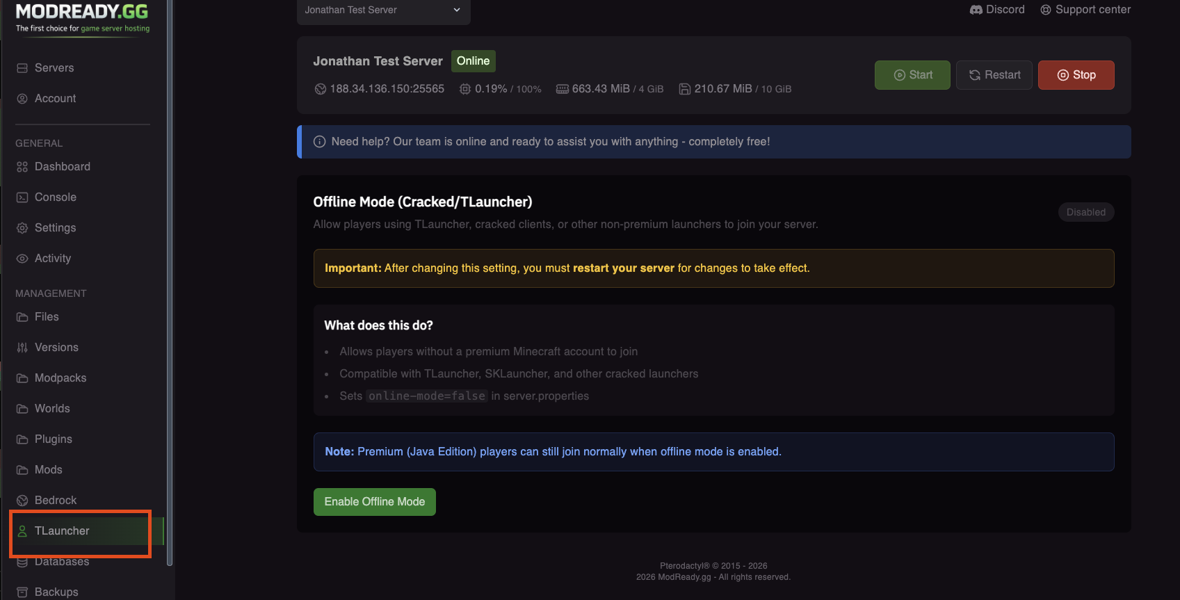 Panel sidebar with TLauncher tab highlighted
